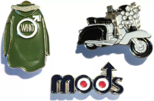 MODS Scooterist Badge Set Scooter, Parker Parka & RAF Mod Roundel Metal Badges