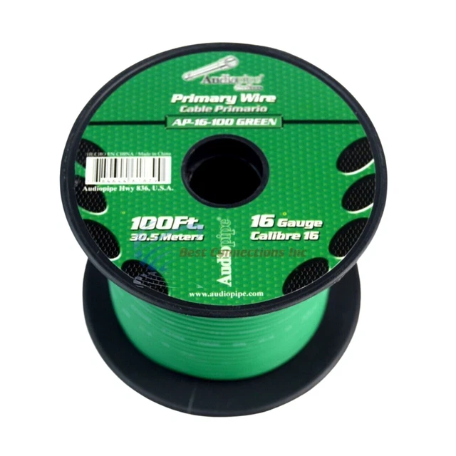 Audiopipe One 16 Gauge 100 ft Spool of CCA Primary Speaker Wire Black 16-100-GRN