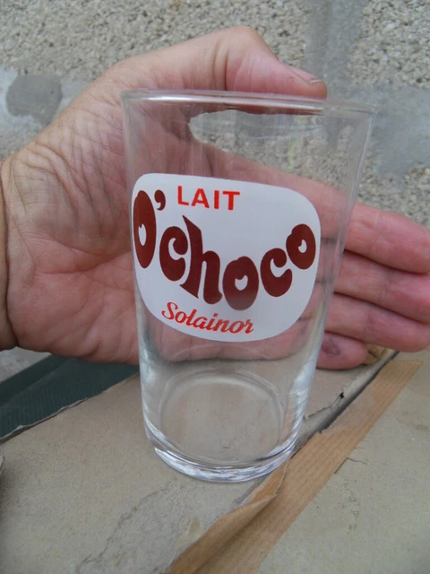ancien verre a lait chocolat boisson  O' choco Solainor des 60.70's