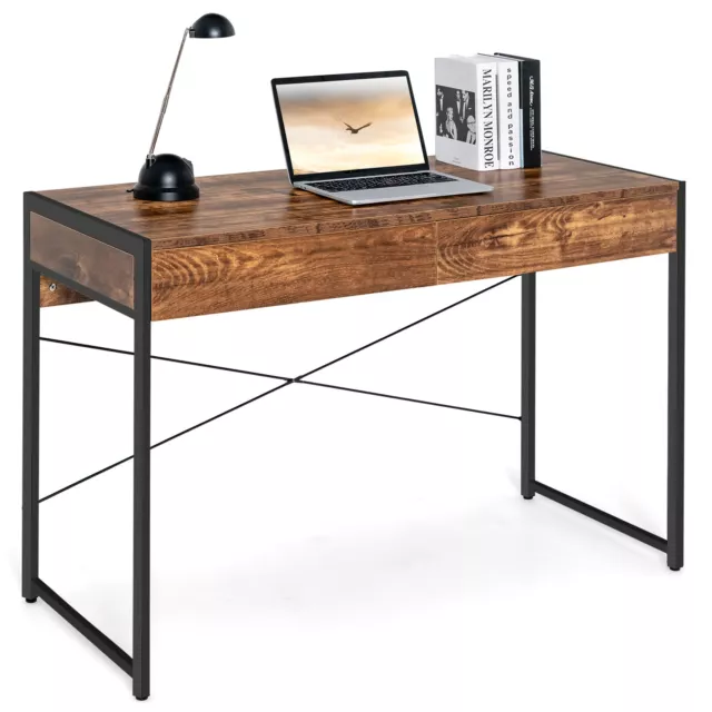 Computer Desk Wooden PC Laptop Table Writing Workstation with 2 Drawers