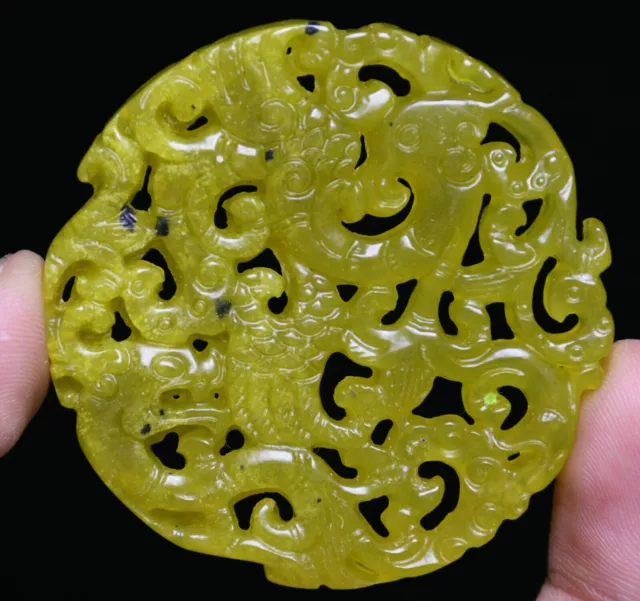 5.5CM Old China Hetian Jade Carved Fengshui Dragon Beast Yubi Amulet pendant