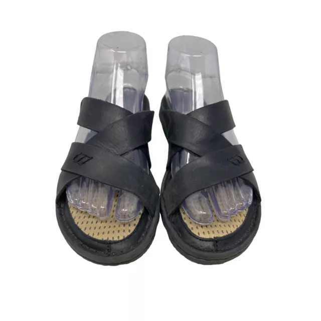 Born Hyka Basic Slide Sandal Womens 7 Black Leather Handcrafted Comfort Walking