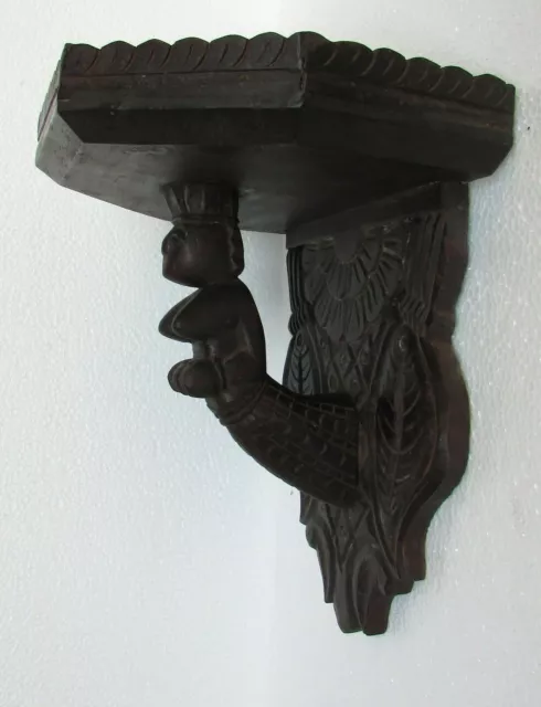 Vintage Old Handcrafted Wooden Carving Lady Statue Wall Bracket