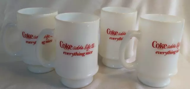 Vintage Coca-Cola (4) 12 Oz Milk Glass Mug W/ Handle White Coffee  Cup