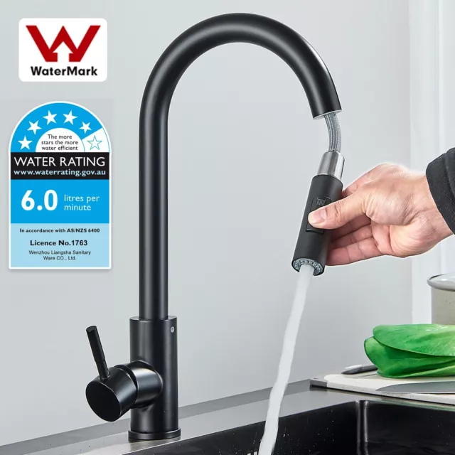 Solid Brass WELS Kitchen Mixer Tap Sink Pull-Out Faucet 360° Swivel Spout Black