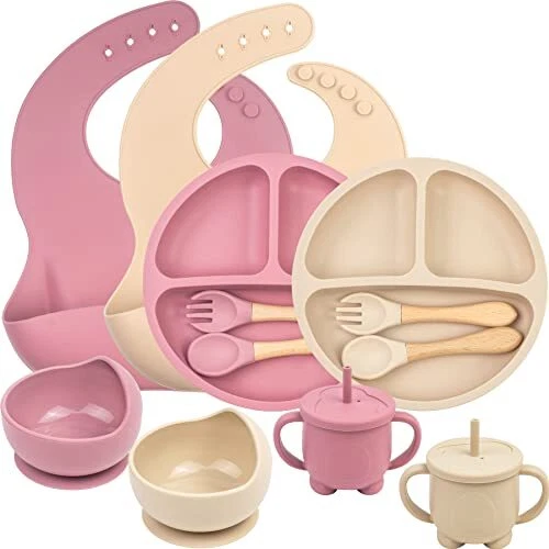 Silicone Baby Feeding Set 12Pcs Baby Led Weaning Supplies Toddler Plates and ...