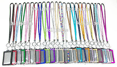Multi-Color Rhinestone Crystal Bling Neck Lanyard with Vertical ID Badge Holder