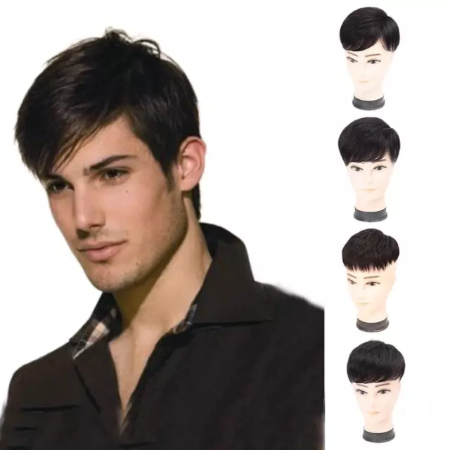 Men's Short Hair Synthetic Topper Toupee Clip Hairpiece Tops Wigs Short Male Wi∽