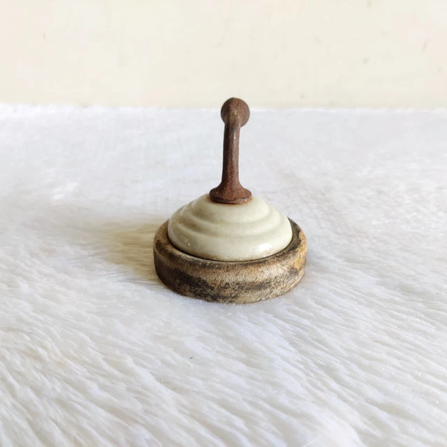 1920s Vintage Ornate Victorian Ceramic Knob Iron Wooden Wall Hook Decorative Old 2