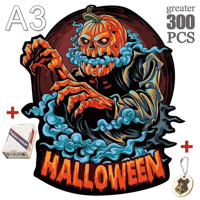 Halloween Wooden Puzzle Animals Shape Jigsaw Games Adults Kids Fidget Toys Gift
