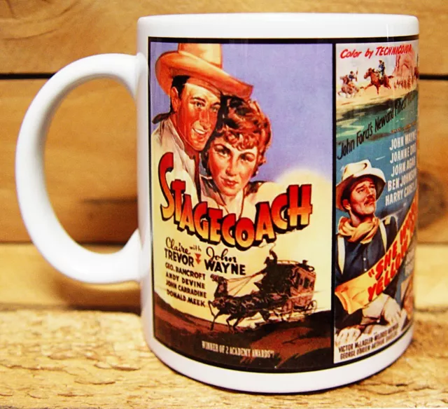 300ml COFFEE MUG, JOHN WAYNE MOVIES,  STAGECOACH YELLOW RIBBON HONDO EL DORADO