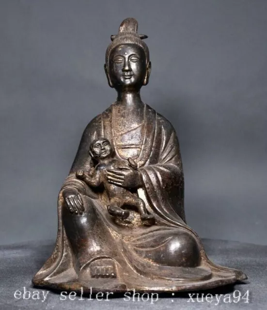 9'' Chinese Bronze Gilt Boy Tongzi Kwan-Yin GuanYin Boddhisattva Buddha statue 2