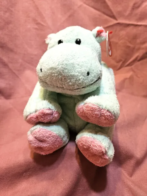 TY * TUBBY * 2002 * Pluffies Hippo * Soft & Cuddly * Green & Pink * 10” * w/tags