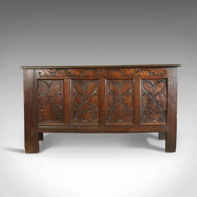 Antique Coffer, Large, English Oak Chest, Early 18th Century Trunk Circa 1700 2