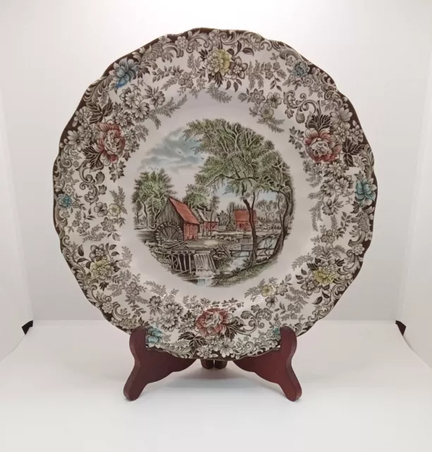 Vtg Johnson Bros. 'Mill Stream' 10 Inch Dinner Plate Multi Color Browns