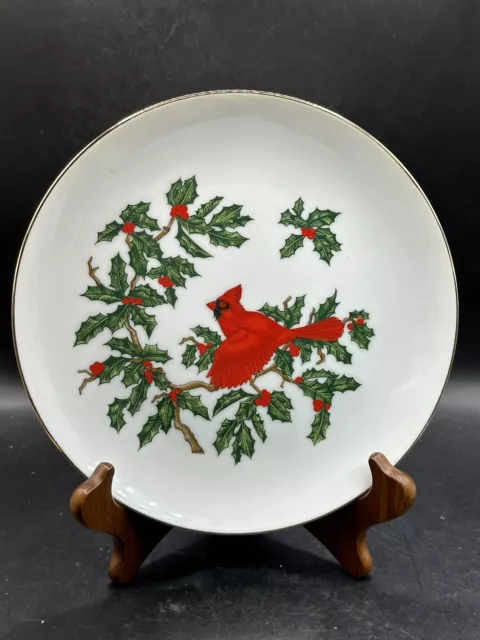 Lefton China Hand Painted Cardinal, Holly & Berries 01061 Japan 8 INCHES