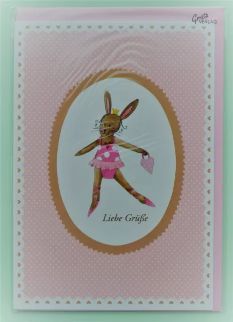 Grätz Doppelkarte "Liebe Grüße" mit Bügelbild Silke Leffler Ostern Hase Karte