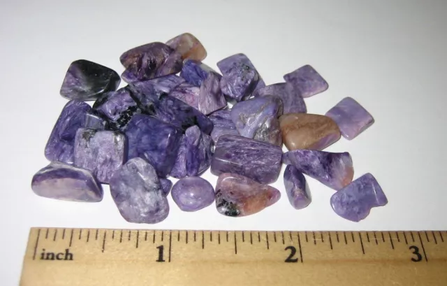 34 SMALL TUMBLED POLISHED NATURAL .3"-.8" CHAROITE STONE MINERALS RUSSIA 26g *12