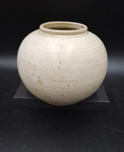 Ancien vase boule en grès rustique pyrité signé Bethléem monastère parfait état