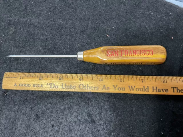 NOS 1939 World's Fair San Francisco Advertising Ice Pick Wood Handle EXCELLENT