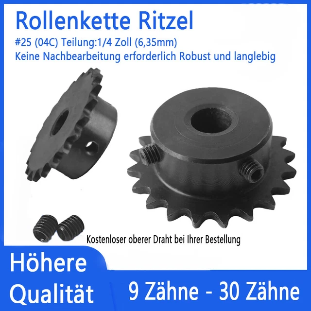#25 04C Kettenrad einfach Kettenräder mit Keilnut 9T-30T Zähne Pitch 6.35mm 1/4"