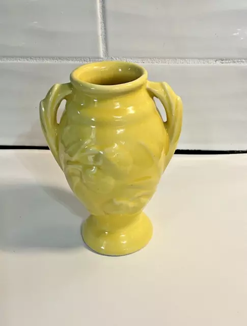 Vintage McCoy  USA Yellow Leaves and Berries Double Handled Yellow Small Vase