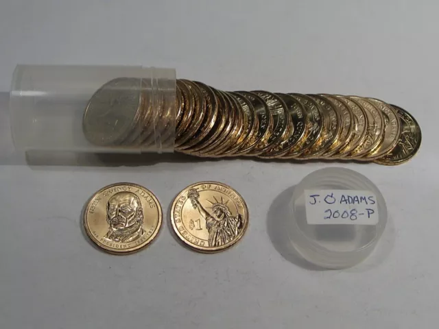 BU Roll ( Face) 2008-P J. Q. ADAMS Presidential Dollars In Tube. #66