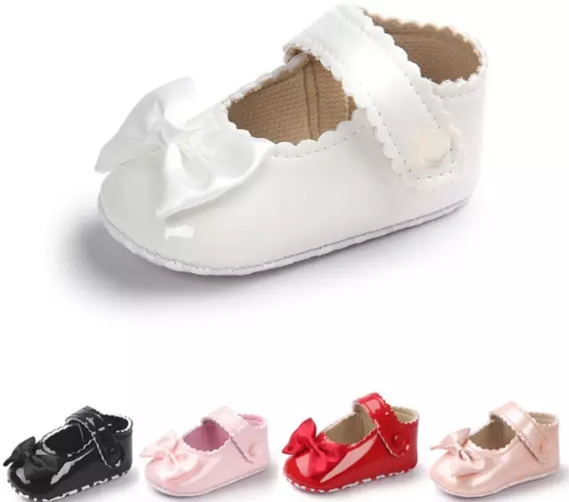 Newborn Baby Girl Spanish Style Patent Pram Shoes BowKnot Mary Jane Shoes 0-18 M