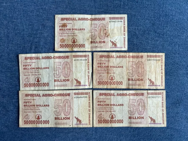 Zimbabwe 5 x 50 Billion Dollars AGRO 2008 - Pick- 63 5 Pcs