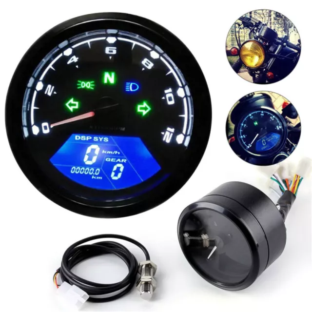 Digital LCD Motorcycle Speedometer Odometer Speedo Meter Gauge 12000RPM 8-18V UK