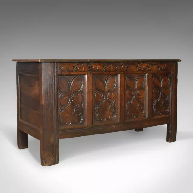 Antique Coffer, Large, English Oak Chest, Early 18th Century Trunk Circa 1700