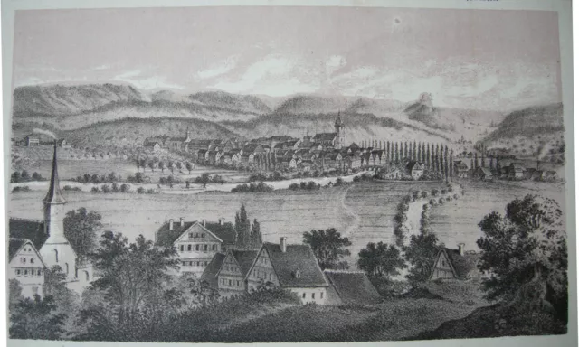 Nürtingen Souvenirblatt Gesamtansicht 9 Teilansichten Orig Lithografie 1869 2