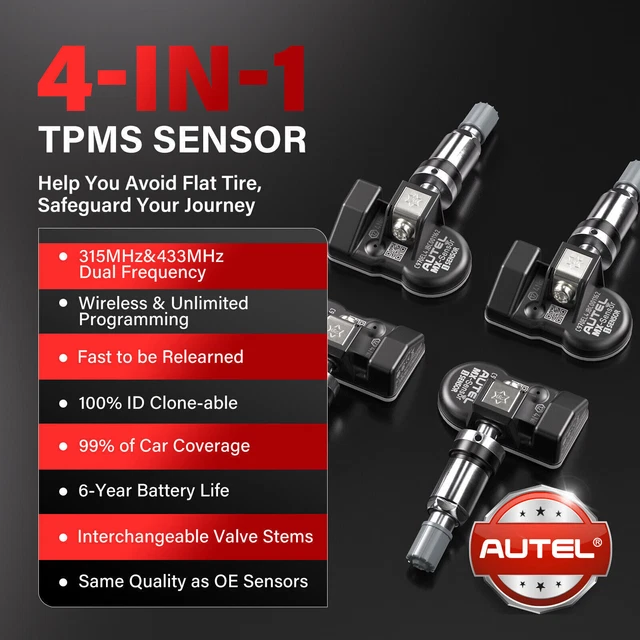 4 Sensori TPMS Pressione Pneumatici 433MHz, Compatibili Con BMW Serie 1, 2, 3, 4, X1, X2, X5, X6 E Modelli Specifici