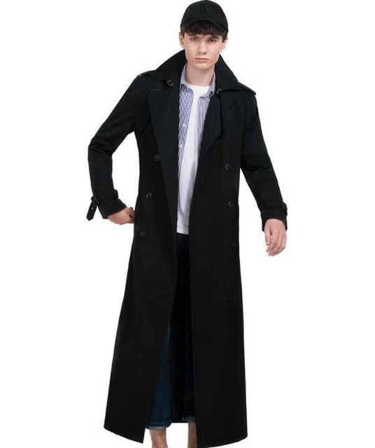 Double Breasted Men's Extra Long Trench Coat Windbreaker Outwear Formal Jacket