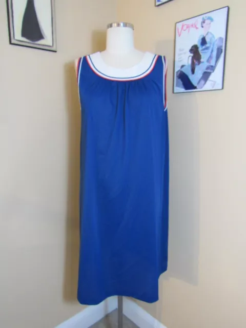 Vintage Lorraine Nightgown  Navy w/Red & White Size M