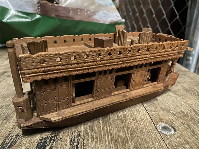 VINTAGE Hand-Carved SHIP Walnut Wood A. R. Chaku & Sons India