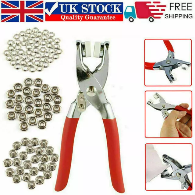 UK~100PCS Prong Pliers Ring Press Studs Snap Popper Fasteners 9.5mm DIY Tool Kit