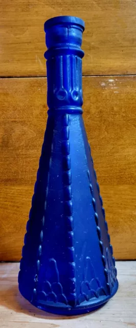 Morey - Mcm Art Deco - Cobalt Blue Glass Decanter Bottle - Made In Spain