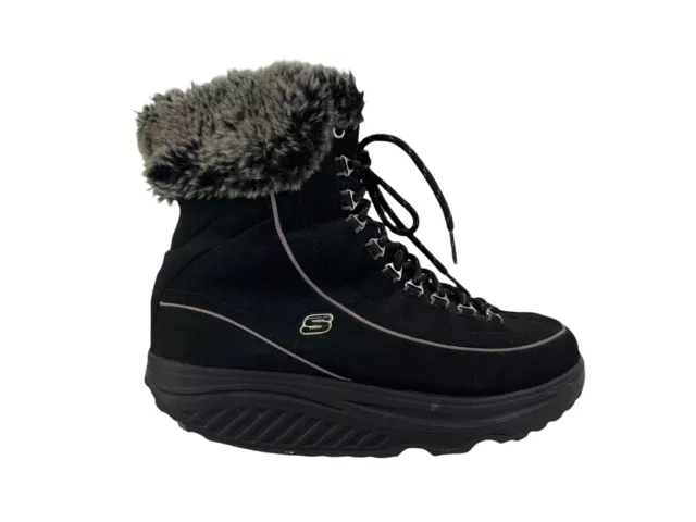 SKECHERS SHAPE UPS 11813 Faux Fur Black Leather Wedge BOOTS SIZE 10 SKECHERS SHAPE UPS 11813 Faux Fur Black Leather Wedge BOOTS SIZE 10
