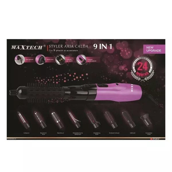 Piastra Per Capelli 9in1 Spazzola Cavo Girevole Acconciatura Maxtech Styler-01