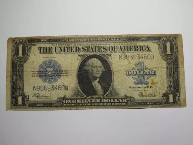 $1 1923 Silver Certificate Large Bank Note Bill Blue Seal One Dollar Very Good