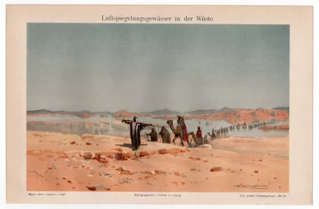 Wüste, Afrika, Karawane - Fata Morgana - Chromolithografie W. Kuhnert 1899