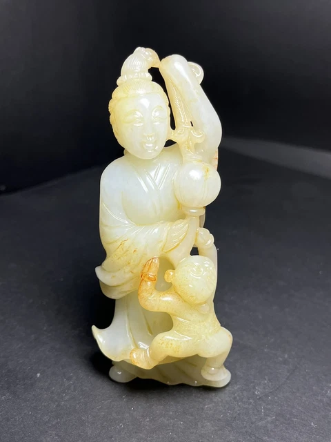 Chinese Exquisite Handmade Figure carving Hetian Jade Statue
