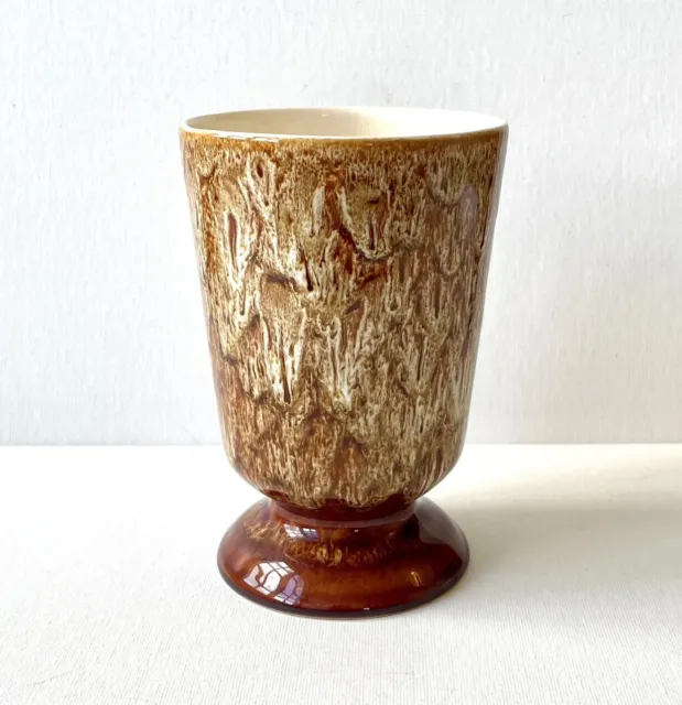 New Devon Pottery, Honeycomb Mottled Brown Drip Glazed Conical Vase, 1960s 70s