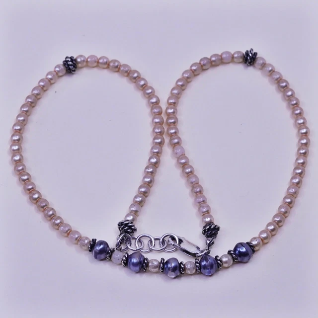 16”, Vintage faux pearl beads necklace chain with sterling 925 silver clasp