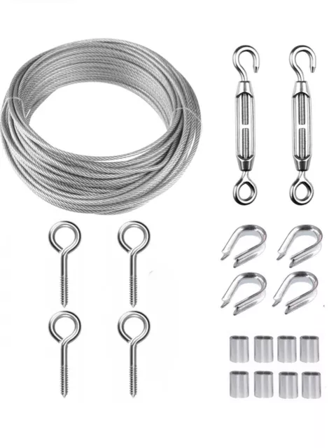 Tootaci Drahtseil Rankhilfe Set,15M/2Mm Spanndraht Drahtseil Edelstahl,Stahlseil