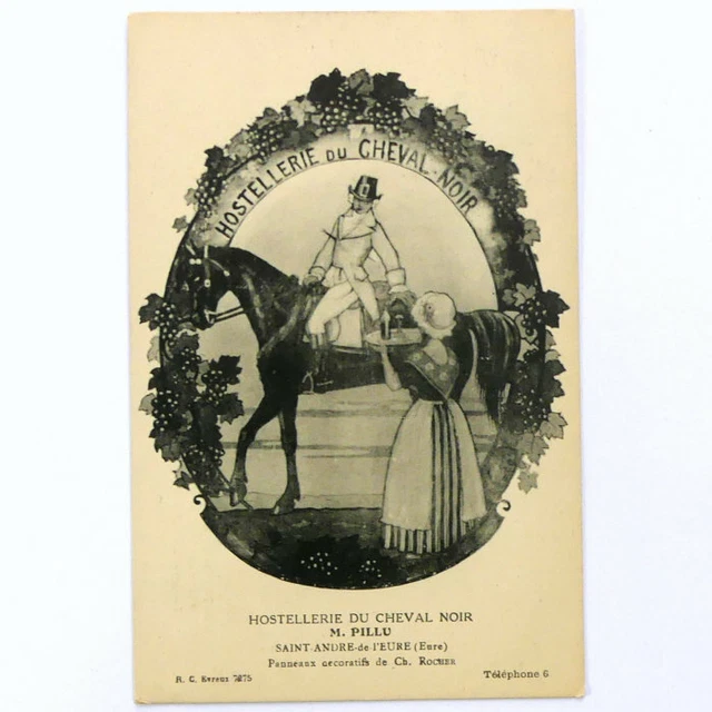 Cpa 27 Saint-André-de-l'Eure Hostellerie du Cheval Noir Pillu panneau Ch. Rocher