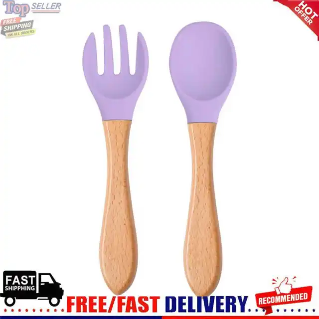 Baby Wooden Silicone Feeding Spoon Toddlers BPA-free Tableware (2)