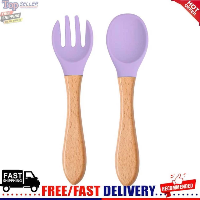 Baby Wooden Silicone Feeding Spoon Toddlers BPA-free Tableware (2)