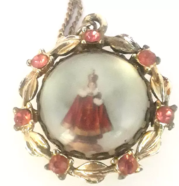 Cameo Style Sacred Heart Jesus Double Sided Brass Gold Tone Pendant Necklace VTG